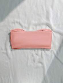 Swim Basics 女士夏季沙滩纯色扭结设计抹胸比基尼上衣 - 西瓜粉 - 查看 2