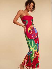 Travachic 女士鸟类印花休闲连衣裙，适合派对和外出穿着 - 彩色 - 查看 7