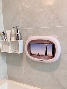 Zazumi 1Pc/2Pcs Waterproof Sealed Structure, Cartoon Pattern, Bathroom Phone Holder Case, For Shower Bath Daily Use, Wall Mount Adhesive Stable Support Storage Box - Multicolor - View 3
