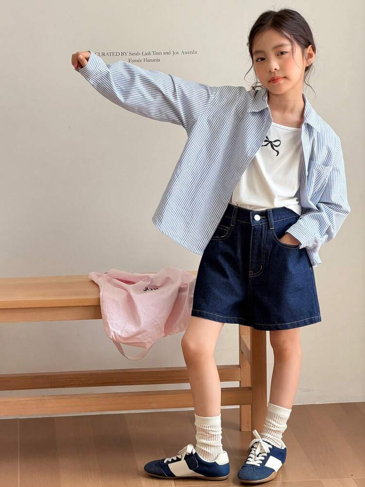 Oversized Girls Casual Loose Striped Long Sleeve Shirt
