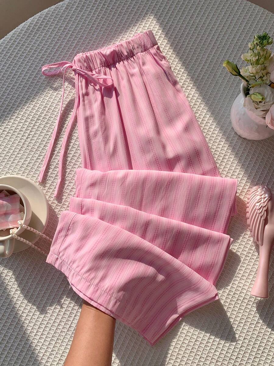 Comfortcana Women's Drawstring Waist Casual Versatile Daily Wear Wide Leg Pants - Hot Pink - View 1