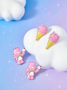 SHEIN X Care Bears New Creative Cartoon Cute Bear Dripping Oil Exquisite Stud Earrings, IP Joint Design, Cute Personalized, Simple And Generous - Pink - View 1