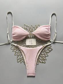 Swim Mod Bộ bikini buộc cổ yếm tối giản đính ngọc trai cho kỳ nghỉ Xuân/Hè 2026, đồ bơi nâng đỡ tốt cho phụ nữ ngực nhỏ. - Nhiều màu - Xem 1