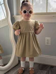 Dazy Kids Vestido Casual Sem Mangas Fofo de Comprimento Médio para Meninas Bebê, Verão - Caqui - Visão 7