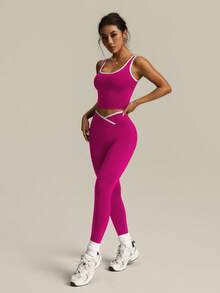 Easithlete Easithlete Conjunto deportivo de mujer con colores contrastantes para yoga - Rojo violeta - Ver 4