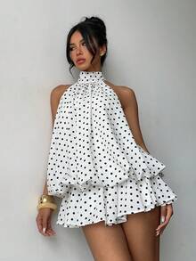 Vestido de verano sin mangas con estampado de lunares y espalda descubierta para adolescentes - Blanco - Ver 5