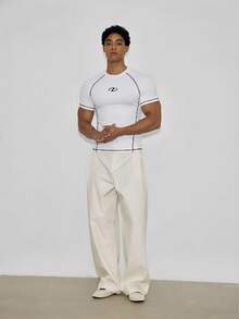Manfinity BRENVOR Men's Casual Contrast Stitching Short Sleeve T-Shirt, Summer - White - View 7
