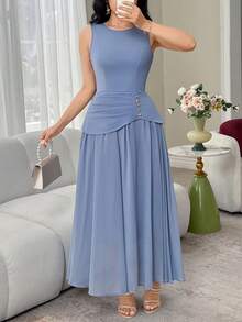 Feyla Elegant Romantic Waist Flare Dress For Women - Blue - View 5