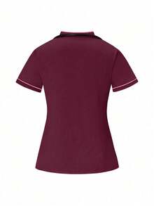 TaskEZ Scrubs Set: V-Neck Short Sleeve Top & Pants Scrub Uniform For Healthcare Workers - Burgundy - View 4