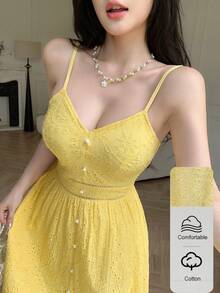 Modelyn Đầm dự tiệc nữ thêu họa tiết, xếp ly, thanh lịch, thắt eo. - Màu vàng - Xem 3