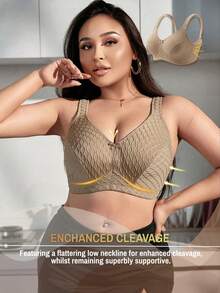 Sujetador inalámbrico para mujer de talla grande, con decoración de lazo, esponja suave y ajustable, de tejido jacquard ondulado y suave y cómodo - Albaricoque - Ver 9
