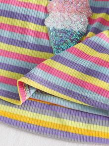2pcs/Set Young Girl Knitted Striped Ice Cream Graphic Vest Top - Multicolor - View 7