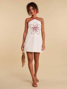 Travachic Women's Fashion Floral Print Off-Shoulder Sexy Dress For Vacation - Apricot - View 4