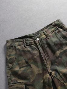 Manfinity Denimwave Quần short denim nam dáng rộng nhiều túi, họa tiết rằn ri, quần short cargo rằn ri nam, quần short rộng thùng thình rằn ri. - xanh quân đội - Xem 7