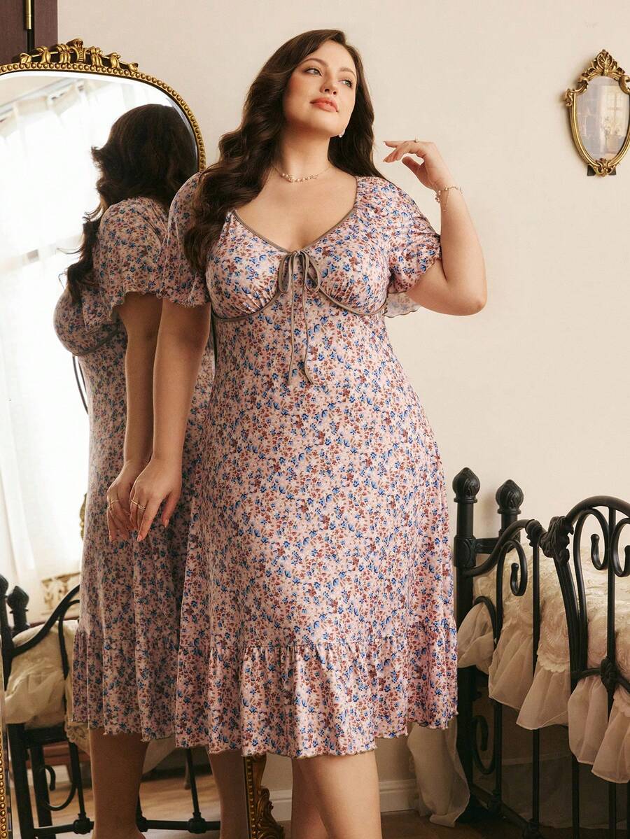 Côtesoire Robe de nuit longue en tricot, fleurs romantiques élégantes, confortable, grande taille - Multicolore - Voir 1