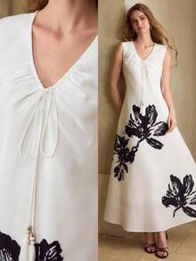MOTF PREMIUM WOMEN'S SUMMER FLORAL PRINT SLEEVELESS DRESS - White - View 1