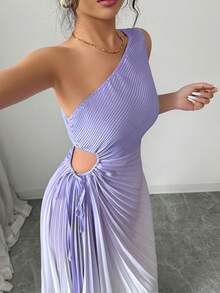 Modelyn Yellow Sleeveless Asymmetric Neck Pleated Ombre Dress For Women - Purple - View 4
