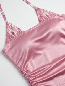 Rina Fox Camiseta ajustada elegante de 2 en 1 con estampado de patchwork para mujer - Rosa - Ver 4