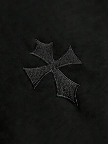 PAVTROS 男士街头风连帽衫，拼接设计，双层帽檐，分体式结构，3D十字刺绣，适合户外音乐节、休闲外出，可作为送给男友/丈夫的礼物，周年纪念礼物。 - 黑色 - 查看 2