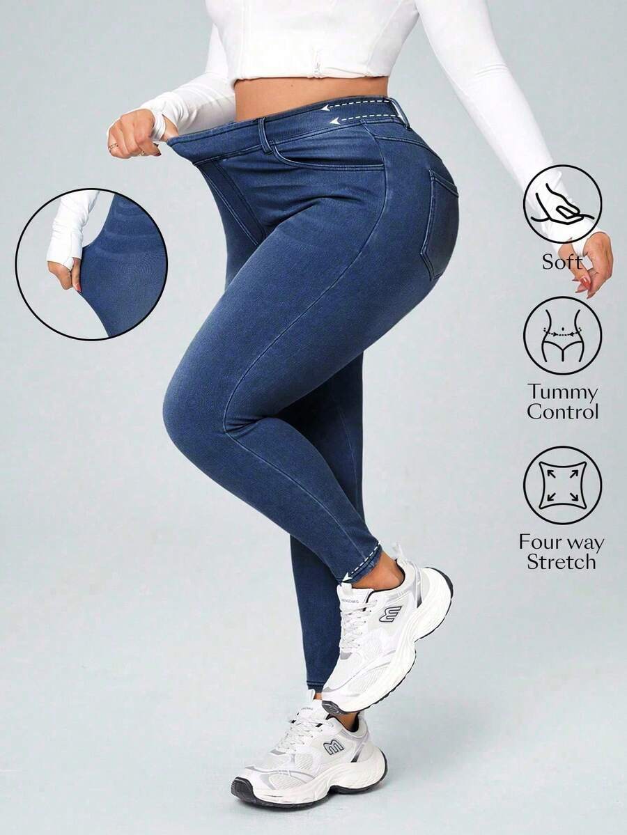 Flexra Plus Size Women Casual Everyday Wear Jeans With Pockets - Dark Wash - View 1