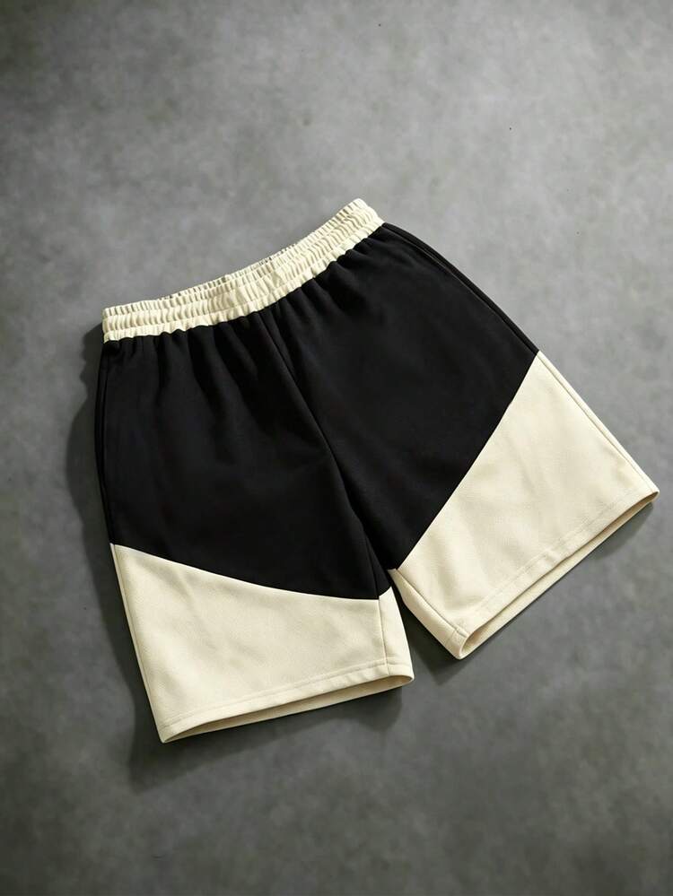 SUMWON Drawstring Basketball Shorts Color Block Contrast Panel Design With Elastic Waistband Relaxed Fit Summer Casual Wear