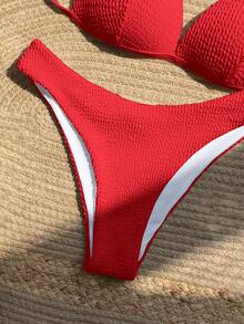 Bellisia Bộ bikini gợi cảm buộc dây cổ màu trơn dành cho nữ, thích hợp mặc đi biển mùa hè. - Đỏ - Xem 4