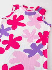 Vestido sin mangas con estampado floral y bajo asimétrico para niña preadolescente - Rosa Fucsia - Ver 10