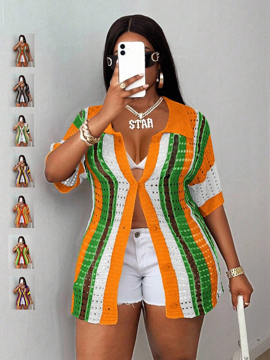 Maweii Áo khoác cardigan dệt kim cỡ lớn dành cho nữ, áo cardigan tay lửng, áo kiểu nữ cài nút màu trong suốt, kiểu dáng thông thường, áo gợi cảm dự tiệc, đi nghỉ mát, phong cách xuân hè, áo mùa hè kiểu cô gái nông thôn, trang phục mùa hè cho nữ, áo dự lễ hội, áo rave. - Nhiều màu - Xem 1