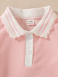 SHEIN Áo polo thường ngày cho bé gái với viền ren, dễ thương và ngọt ngào. - Hồng - Xem 3