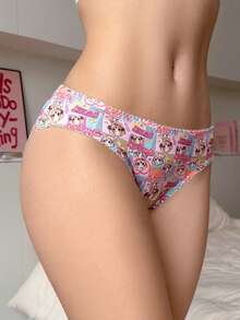 PetitDoll 5条装女士趣味动物纹蝴蝶结设计简约比基尼三角裤 - 白色 - 查看 3