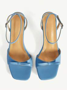 CUCCOO CHICEST French Girl Style Blue Bow Sandals, Buckle With Stiletto And Square Toe, Wearing Versatile Shoes Summer Shoes - Blue - View 9