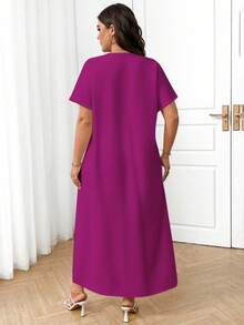 Breezaya Đầm xẻ tà bên hông in hoa thanh lịch dành cho người có thân hình đầy đặn, thích hợp cho mùa hè. - Màu Hồng Tươi - Xem 2