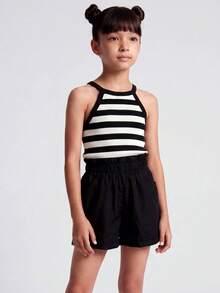 Maija Kids Maija Kids 两件套少女休闲度假时尚修身黑白条纹吊带上衣和黑色短裤套装，适合休闲外出、旅行、聚会、节日、夏季和春季穿着。 - 彩色 - 查看 6