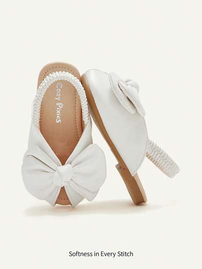 Cozy Pixies A Pair Of Fashion Versatile Casual White Party Fun Princess Style Cute Bow Baotou Mule Shoes Princess Baby Flats Wedding Season Mother's Day Party Summer