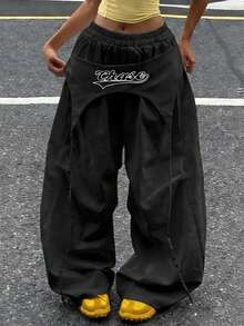 Coolane Kids Pantalon parachute blanc à blocs de couleurs pour les préadolescentes, style streetwear Y2K, pour l'été/le printemps et les festivals de musique - Noir - Voir 7