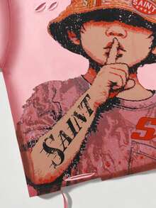2026 Men's Casual Fashion Short Sleeve T-Shirt, Distressed Artistic Design, Summer Street Style Round Neck Tee For Women - Pink - View 4