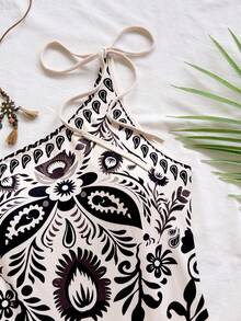 SHEIN WYWH Body de mujer con estampado total y cuello asimétrico sin mangas - Multicolor - Ver 3