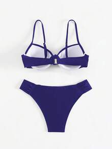Swim SPRTY Bộ bikini 2 mảnh màu đen gợi cảm dành cho nữ, gồm áo quây và quần bơi xếp ly, thích hợp mặc đi biển mùa hè. - Màu xanh hải quân - Xem 8