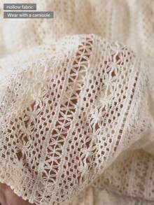 SHEIN LUNE Women's Round Neck Raglan Short Sleeve Hollow Lace Casual Vacation T-Shirt - Apricot - View 3