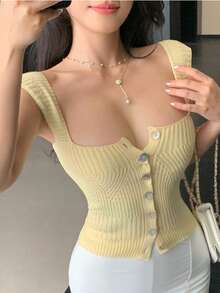 Joudiya Women's Casual Elegant One-Shoulder Short Sleeve Knit Top, Design Sense Pullover Sweater, Suitable For Spring Summer Cute Tops Date Pale Yellow - Yellow - View 10