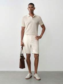 Manfinity Homme Manfinity Nomadique, Men's Apricot Color Linen Casual Straight Shorts, Versatile - Apricot - View 5