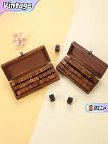 Zazumi 1 Set de Kit de Sellos de Alfabeto de Madera, Estilo Vintage de Compuesto de Madera con Letras y Números, Excelente para Scrapbooking, Diarios y Proyectos Artísticos, Empaquetado en una Práctica Caja de Madera - Multicolor - Ver 1