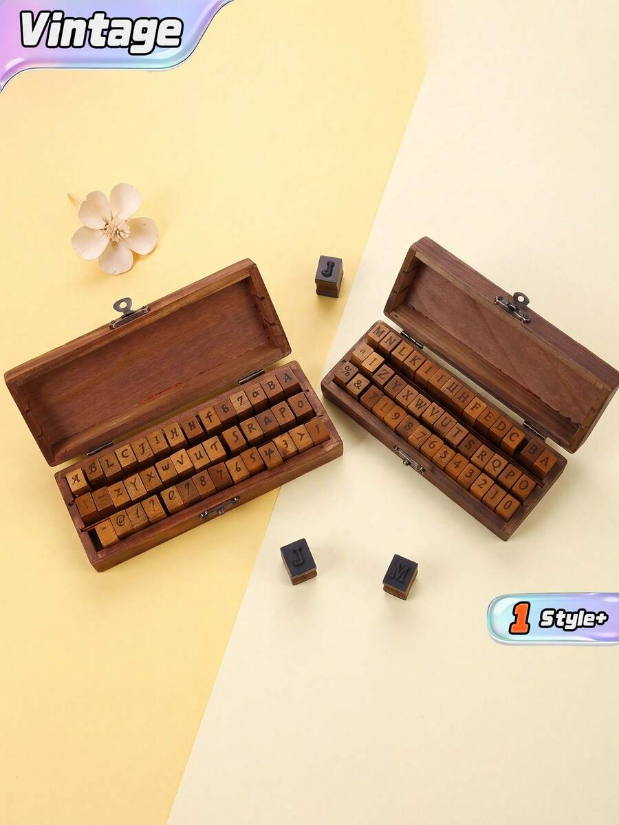 Zazumi 1 Set de Kit de Sellos de Alfabeto de Madera, Estilo Vintage de Compuesto de Madera con Letras y Números, Excelente para Scrapbooking, Diarios y Proyectos Artísticos, Empaquetado en una Práctica Caja de Madera - Multicolor - Ver 1
