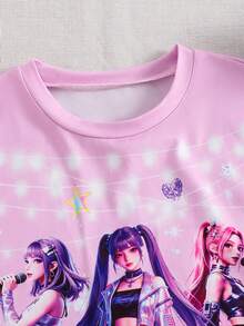 SHEIN Young Girls' Cartoon Print Summer Dress - Purple - View 8