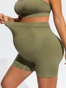 SHEIN Set sportivo casual di reggiseno e pantaloncini tinta unita da maternità - Verde Oliva - Visualizzare 7