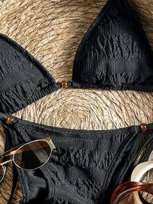 SHEIN Swim Mod Bộ bikini gợi cảm thời trang Xuân/Hè 2026, có đệm nâng ngực, dành cho vòng một nhỏ, dây đeo chéo phía sau, đồ bơi đi biển. - Nhiều màu - Xem 4