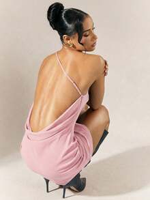 Hauture Women's Solid Chiffon Open Back Dress - Pink - View 4