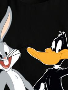 LOONEY TUNES X SHEIN Áo thun ngắn tay cổ tròn in chữ và hoạt hình phong cách thường ngày cho bé trai, thích hợp mặc mùa hè. - trắng - Xem 4