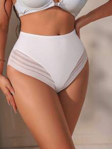 SHEIN Plus Size Solid Color Sheer Minimalist Panties - White - View 4