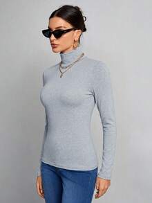Tall Blusa blanca de cuello alto y silueta delgada, adecuada para otoño e invierno - Gris Claro - Ver 6